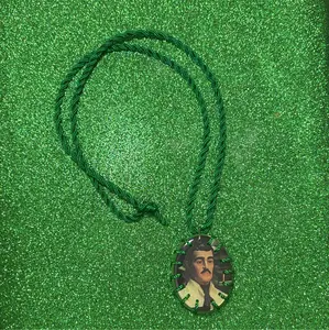 Jesus Malverde Green Escapulario, Chain Jewelry Necklaces, Fashion Costume Accessory