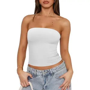 Women's Y2K Strapless Backless Tube Top Double Lined Sleeveless Crop Tank Top for Summer 2025 Going Out Womenswear Bras Basic Black Short Minimalist