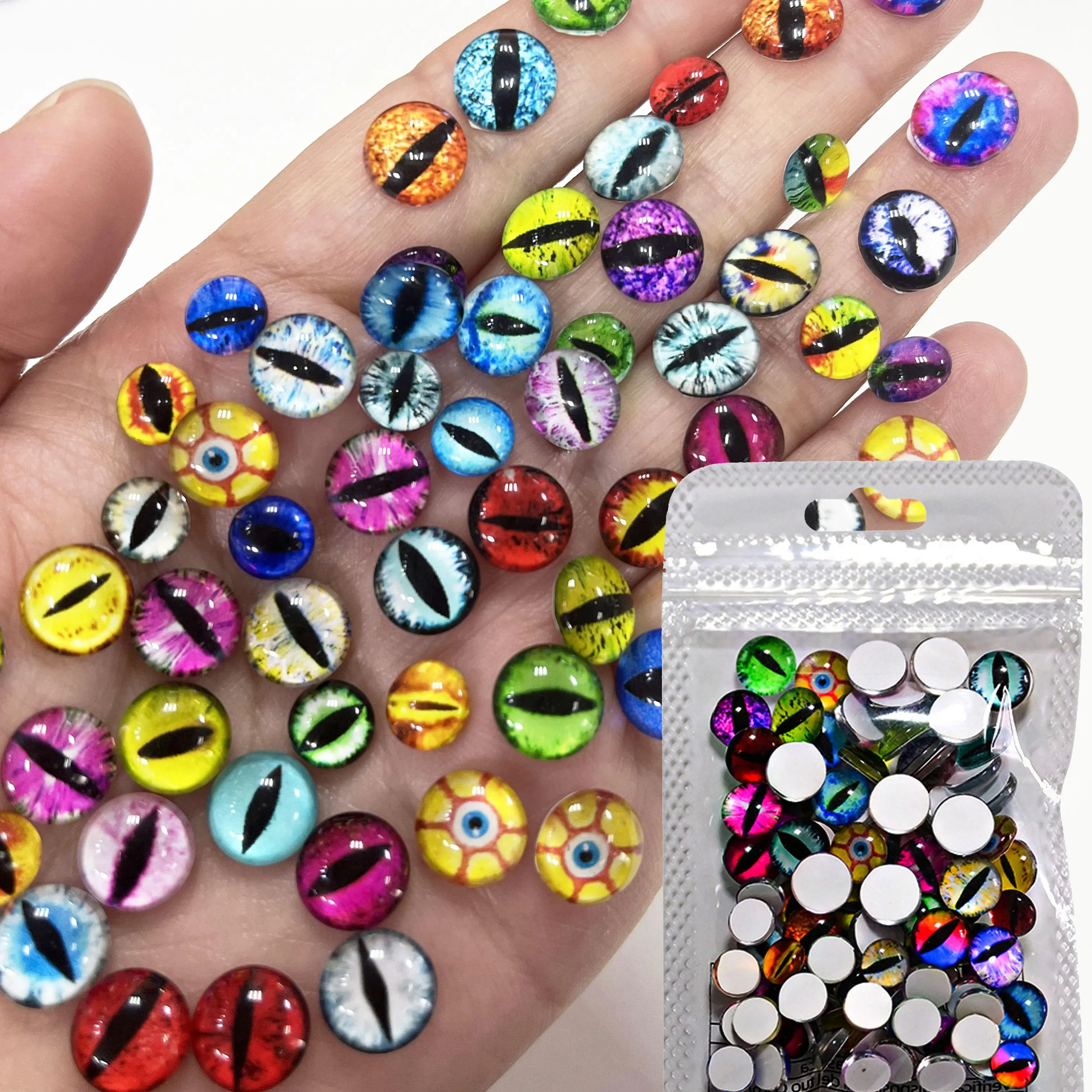 10/50/100Pcs Round Dome Dragon Eye Nail Crystal 4/6/8/10mm Mixed Evil Eye's Flatback Diamond DIY Handmade Cabochon Eye Nail Part