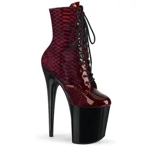 Women's Platform Lace Boot Footwear, 8-in Heel FLAMINGO-1020SP Red Snake Print