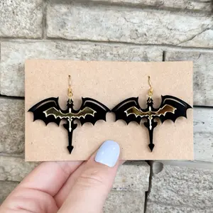 Fourth Wing Earrings - Elegant Design with Clear and Darkly Shaded Beads, Ideal for Any Occasion