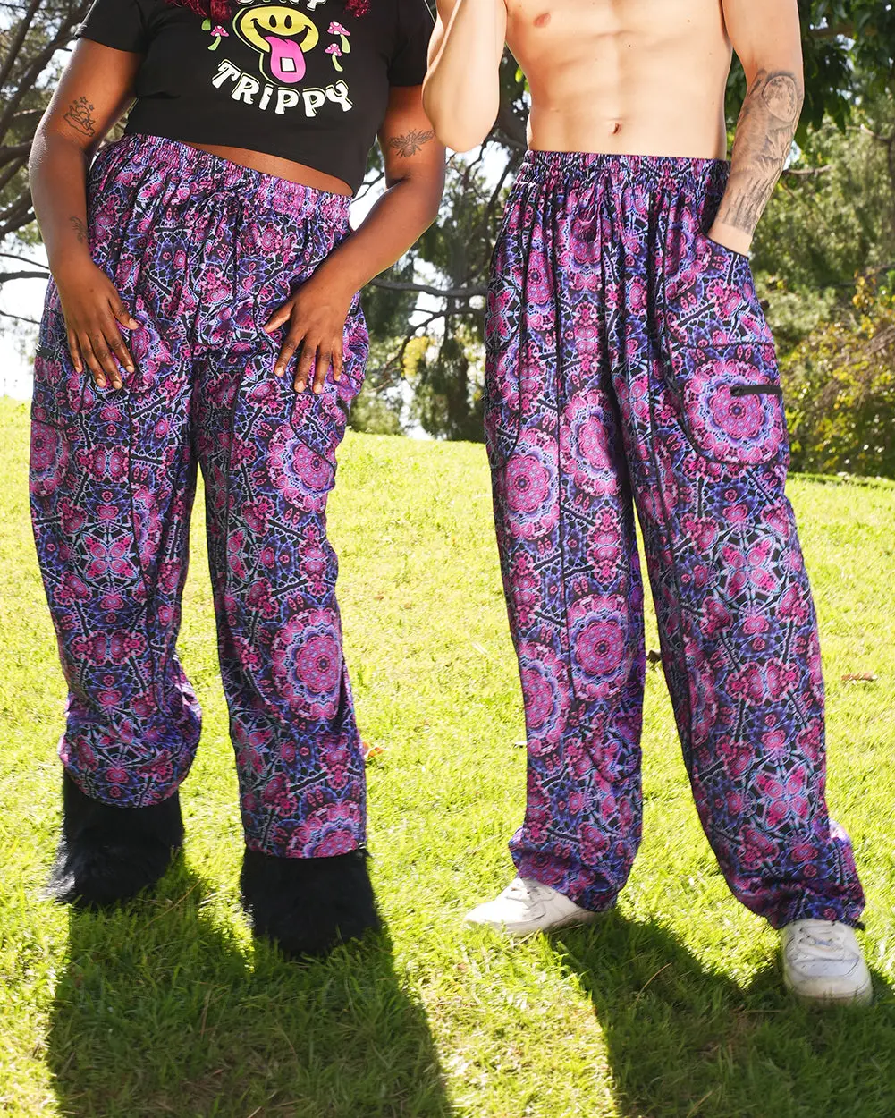 iHeartRaves Women's Original Dreamwave Harem Pants - Soft Breathable Fabric Festival Ravewear, 4 Pockets, Adjustable Ankles, Menswear Compatible, Loose Fit Activewear Trousers