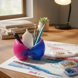 Hand Crafted Resin Multi-Use Bow Containers for Diamond Art Makeup & Work Supplies Bright Colorful Storage Options with Glitter