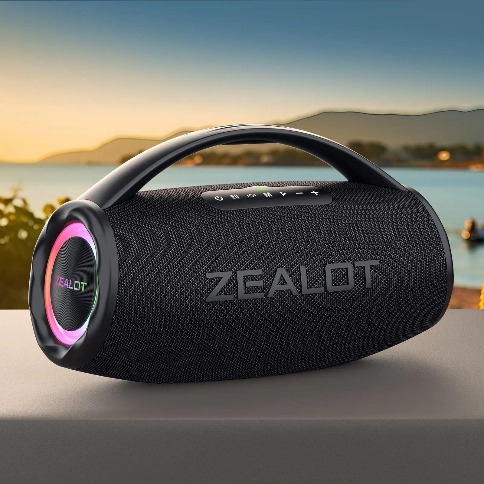 ZEALOT S97 Portable Wireless Outdoor Speaker, 80W Rechargeable Portable Wireless Speakers with RGB Light, IPX6 Waterproof Speaker with Subwoofer, Rechargeable Stereo Speaker