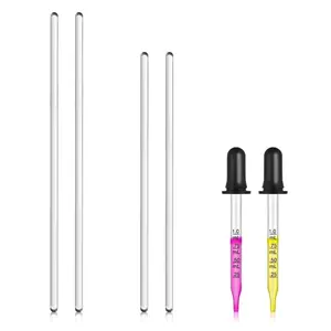 Glass Stir Sticks and Graduated Droppers for Science Lab and Kitchen Science Education-8"X2 & 10"X2 Stir Sticks with Rounded Ends, 4"X2 Graduated Droppers (6 Pieces)
