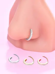 Cute Rhinestone Decor Nose Ring, Stainless Steel Nose Ring, Fashionable Body Jewelry for Women & Men, Trendy All-match & Exquisite Jewelry for Birthday Gift, Nose Piercing Jewelry
