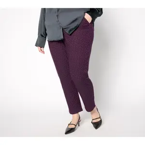 Joan Rivers Petite Jacquard Geo Straight Ankle Pant