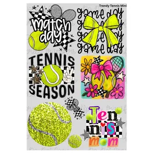 Trendy Tennis Mini DTF Transfer Gang Sheet 24.5" Wide x 36" Long Direct To Film Trendy Vibrant Designs for Stylish Wardrobe
