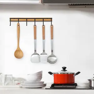 2 Pcs Wall Mount Kitchen Utility Hooks, Kitchen Utensil Hanger, Wall Mout Kitchen Utensil Holder Organizer Rack with 6 Hooks for Spoons Pot Coffee Mug Cups 11.8x2.9inch