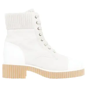 Pre-owned Chanel Women's Chanel CC suede calfskin quilted combat boots by Rebag