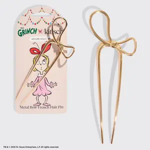 The Grinch x Kitsch Metal Bow French Hair Pin - Gold The Grinch x Kitsch Metal Bow French Hair Pin - Gold
