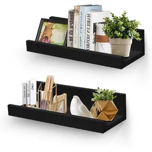 12" Small Floating Wall Ledge Shelves with Lip - Set of 2  Floating Shelves - Black Wall Mounted Picture Ledge for Office, Bathroom, Bedroom, Living Room, Kitchen