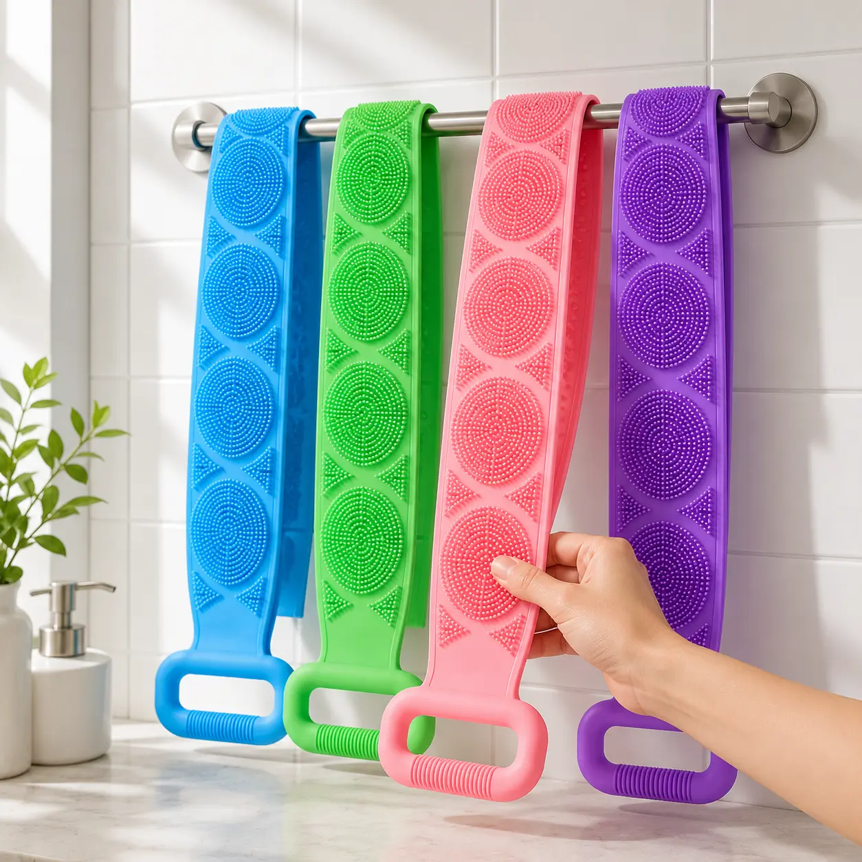 Silicone Back Scrubber, Double-Handle Body Exfoliating Strap, Gentle Massage Nodes for Deep Clean, Shower Bath Tool for At-Home Self-Care & Travel.,Vintage,Handwritten,Christmas,flash,small,decorative,Clear,nail,video,switch,Personalized,Solar,,,Halloween
