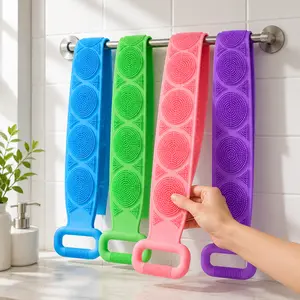 1PCS Silicone Bath Brush, Double-Sided Exfoliating Back Scrubber with Mesh Sponge, Long Body Scrub Strap with Soft Bristles & Handles, Shower Bath Tool for Back, Body Cleaning, At-Home Self Care