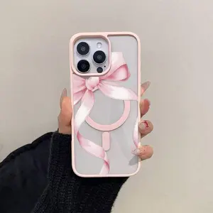 Stylish Pink Ribbon Bow Design for a Magnetic Phone Case.iPhone 17 E Air Pro ProMax iPhone16 15 14 Plus 13 12 Mini 11 X XS XR, Featuring a Slim TPU Cover That Is Anti-Slip And Scratch-Resistant.an Ideal Birthday Gift for Her And a Great Summer Present.