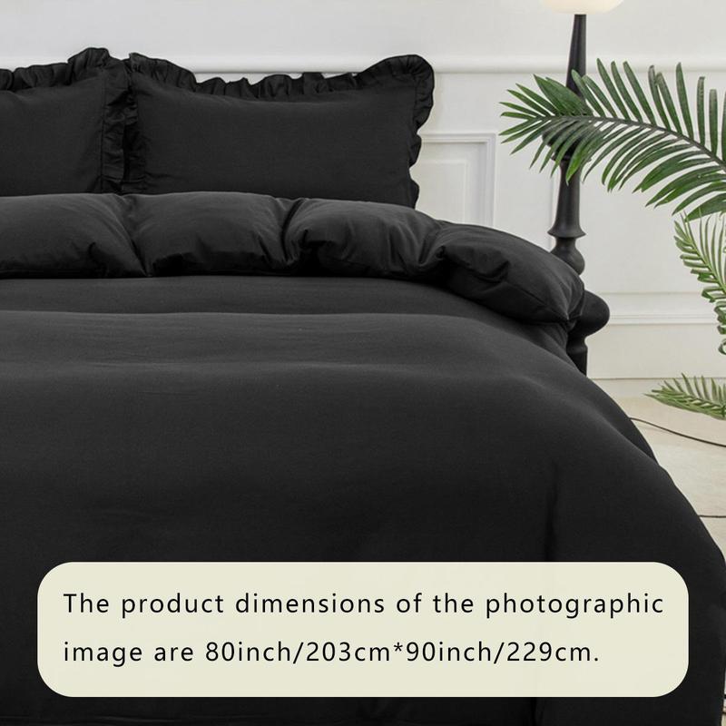 Solid Color Ruffle Trim Duvet Cover Set, 1 Set Including 1 Duvet Cover & 2 Pillowcase without Filler, Soft Comfortable Bedding Set for Home Bedroom Hotel Dormitory, Comfy Bed Sets