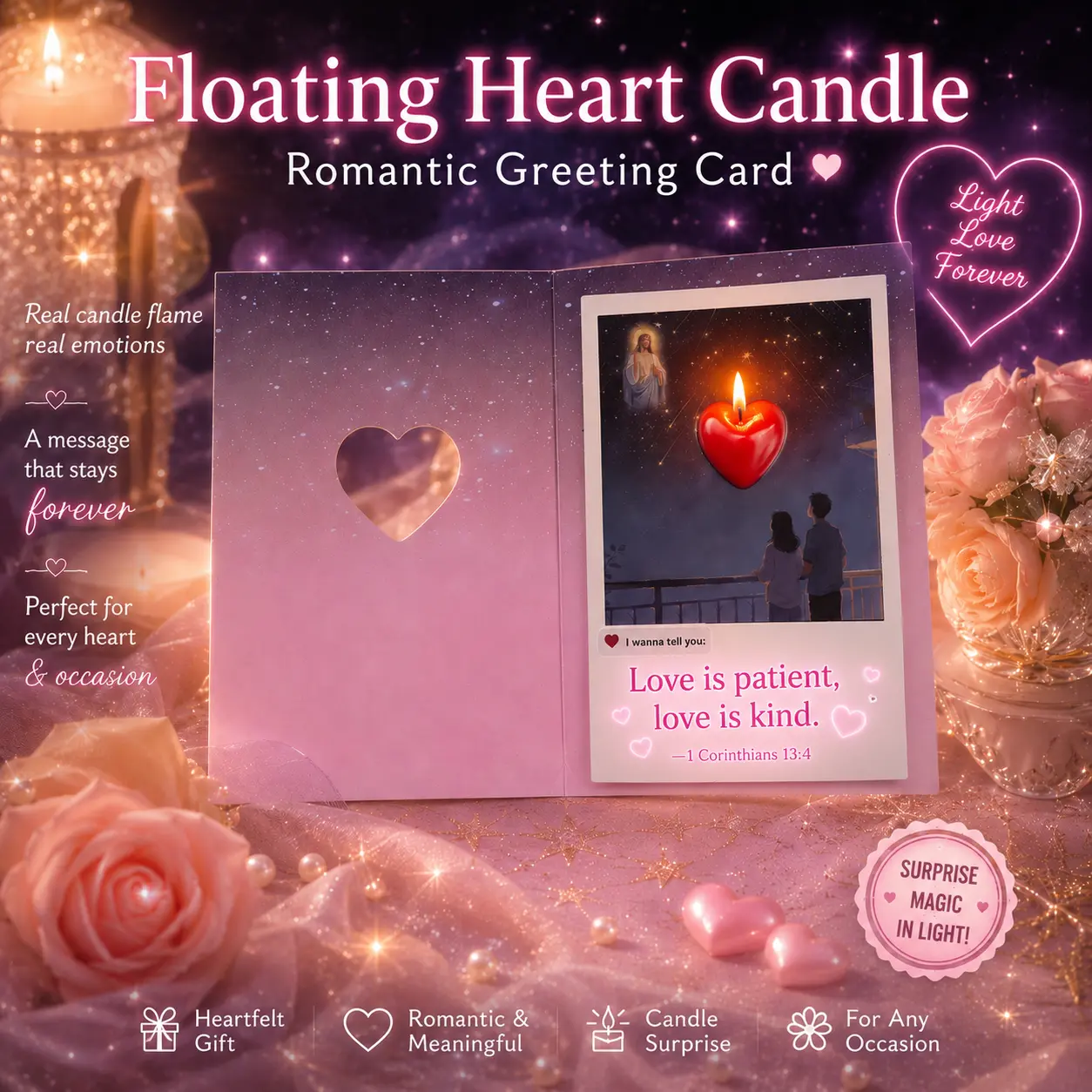 Paper Love Magic Reveal Card – Handcrafted Romantic Greeting Card with Burning Heart Candle & Secret Water Activated Message, Premium Keepsake Gift for Couples, Mother’s Day, Graduation, Thank You & Get Well