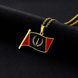 Flag necklace golden O-shaped chain men and women's daily matching