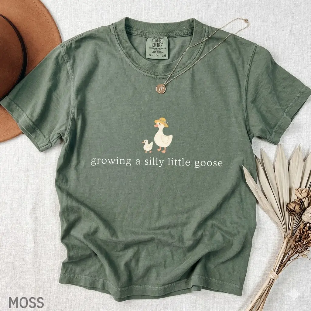 Comfort Colors Growing a Silly Little Goose T-Shirt, Cute Pregnancy Announcement T-Shirt, Pregnant Tee, Homestead Mom Gift, Baby Shower Gift - Printfamily