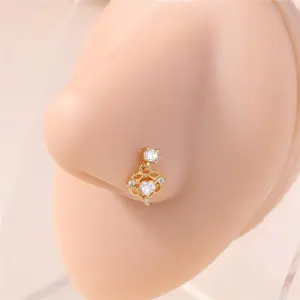 European and American New Style Piercing Elegant Nose Ring Gold Nose Stud Dangle Heart Pendant Female Y2K Nose Piercing Jewelry Earring