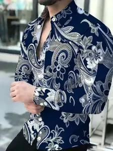 Men's Long Sleeve Casual Shirt with Novel Paisley Pattern