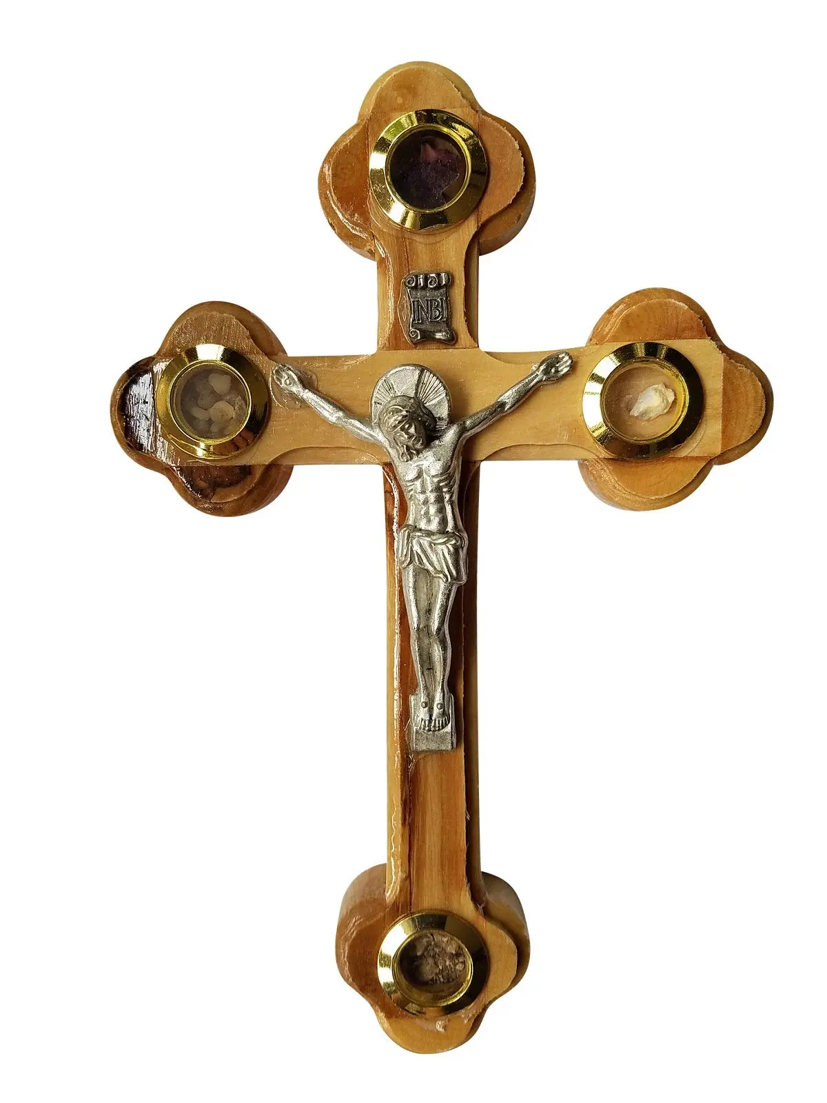 Jerusalem Imports Wall Cross Crucifix Orthodox 14 Station 4 Lens Olive Wood Essences (7")