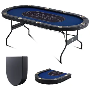 VEVOR 10 Player Foldable Poker Table, Blackjack Texas Holdem Poker Table with Padded Rails and Stainless Steel Cup Holders, Portable Folding Card Board Game Table, 84 Oval Casino Leisure Table