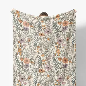 Vintage Floral Blanket - Wildflower Throw Blanket, for Couch & Bed