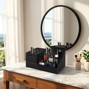 Modern Cologne Display Case for Men 3-Level Drawer System for Perfume Collections & Grooming Products Space Saving Vanity Organizer