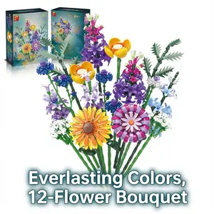 Unchanging Color Tropical Bouquet Building Blocks Flowers, Three Dimensional Flower, 1183pcs 12 Flowers Home Decor, Desktop Ornament, Holiday Gift, Girlfriend Gift