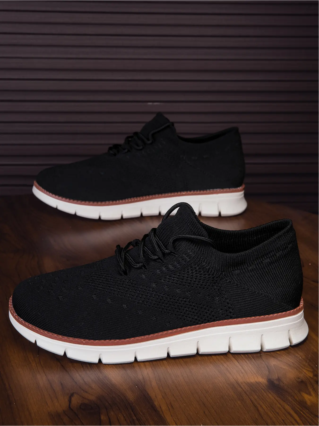 1 Pair Men's Plus Size Men Low Top Minimalist Commute Style Casual Trainer Shoes Textured Non-Slip Outsole Leather Trim Decoration Work&Casual Streetwear - Flyknit UpperStretch Knit Collar, BreathableComfortLightweightNon-Slip Sports Shoes