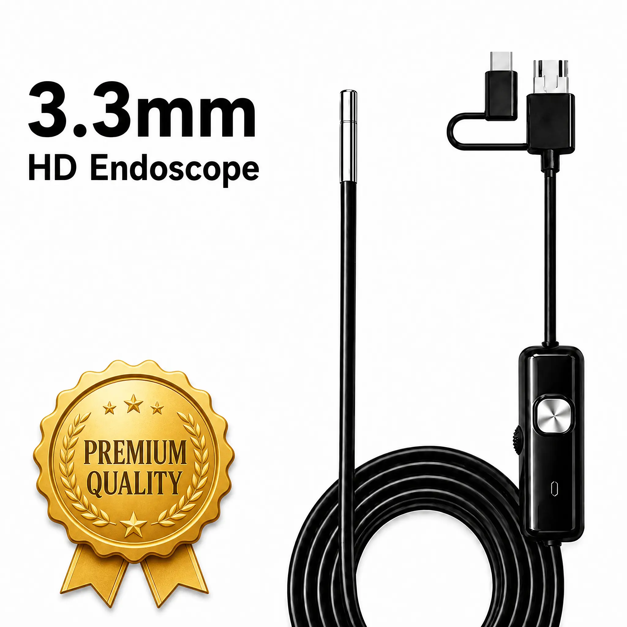 3.3mm Ultra Slim HD Endoscope Camera for Android Phone & PC Laptop, 3.3ft Soft Flexible Borescope with Light, Snake Inspection Scope for Car Engine Sewer Drain, Plug and Play USB Micro Inspection Camera (NOT for iPhone iOS)