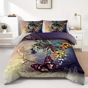 3pcs Butterfly Print Decorative Bedroom Bedding Set, Romantic Colorful Butterfly Series, Comfortable & Stylish Design, Perfect Gift Idea