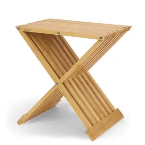Sauna and Shower Folding Stool - Waterproof Bamboo Wood Bench, Multi-Use Seat, and Chair for Bathroom and Steam Sauna Room