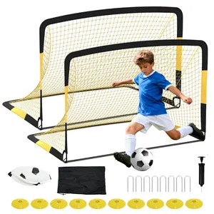 Soccer Goal 2 Pack 6x4 FT ，Kids Backyard Soccer Set with Ball, Cones & Pump, Pop Up Portable Goals for Training, Practice, Competitive Play – Includes Carry Bag & Stakes