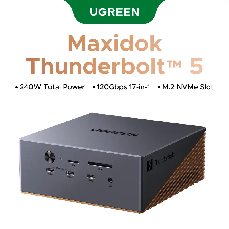 UGREEN Maxidok Thunderbolt 5 Docking Station, Revodok 17-in-1 TBT5 Dock, 120Gbps Data Transfer, 8TB M.2 NVMe SSD, Single 8K/Dual 6K@60Hz, 140W Charging, 2.5GbE, Cooling System for TBT5/4 Laptops summerwins