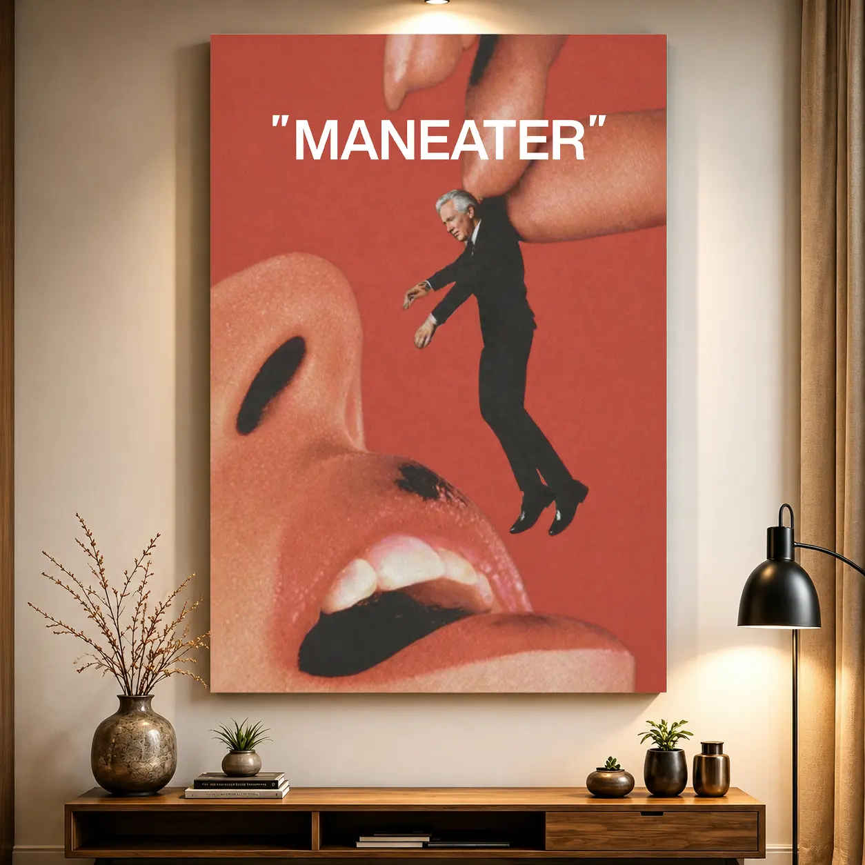 Maneater Collage Wall Art - Bold Feminine Digital Print, Vintage Editorial Art Poster, Artistic Lightweight Decor, Girl Room Decor, Collectible Gifts, Canvas Wall Art Print, Feminine Aesthetic Poster for Bedroom Dorm Apartment Office, Gift for Women