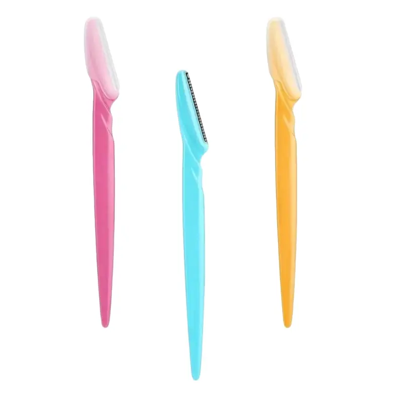 3pcs Safety Eyebrow Trimmer, Straight Handle, Anti-Cut, Unisex Stainless Steel, Beginner Grooming Tool, Sharp Hair Remover, Eyebrow Facial Trimmer, Cosmetic Tools, Self Care Tool