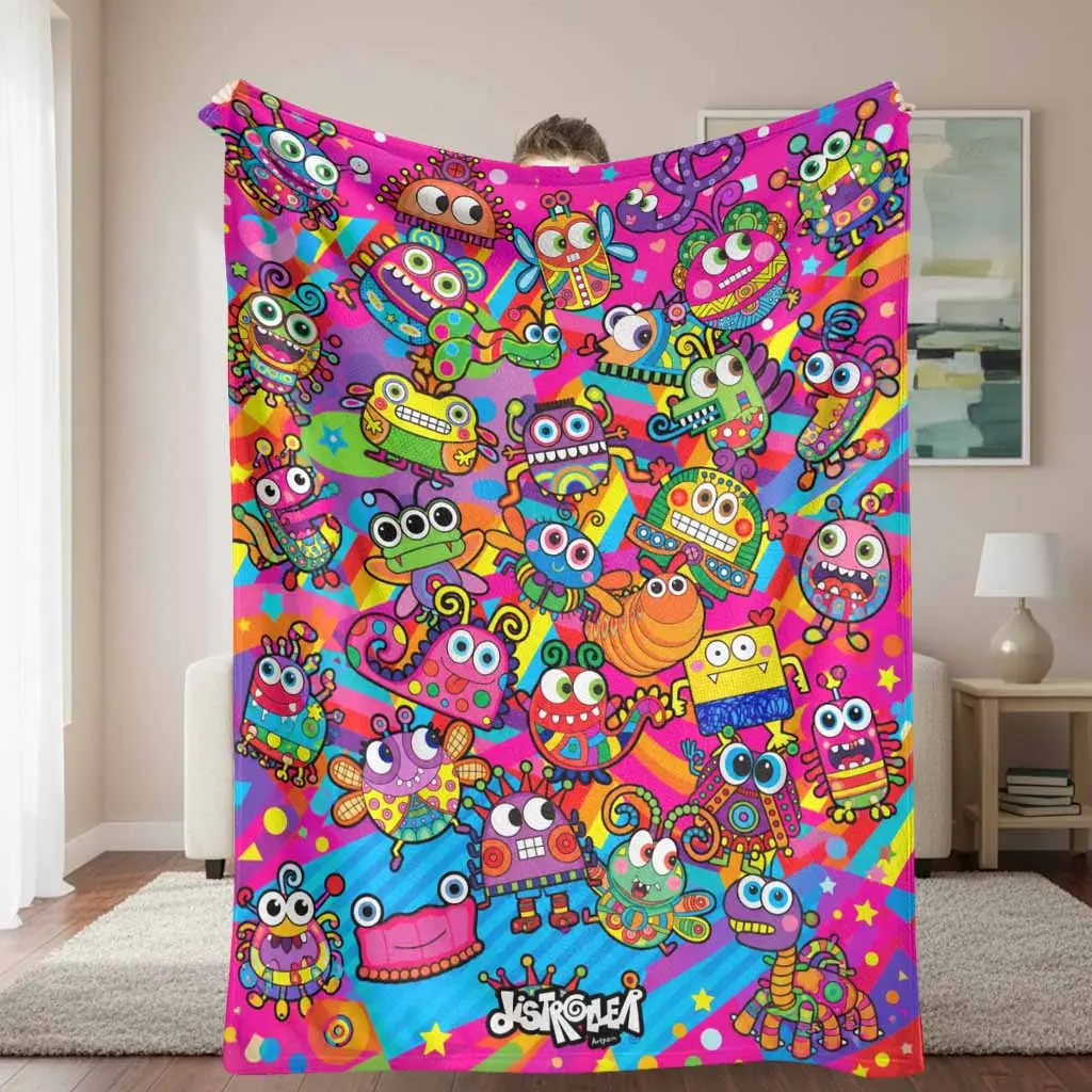 Cartoon Character Rainbow Monsters Flannel Fabric Blanket - Wrinkle Resistant, Breathable, Durable, Foldable, Cozy, Lightweight, Machine-Washable Decorative Throw for Home & Office, Bedroom Gift Use, Anti-Pilling