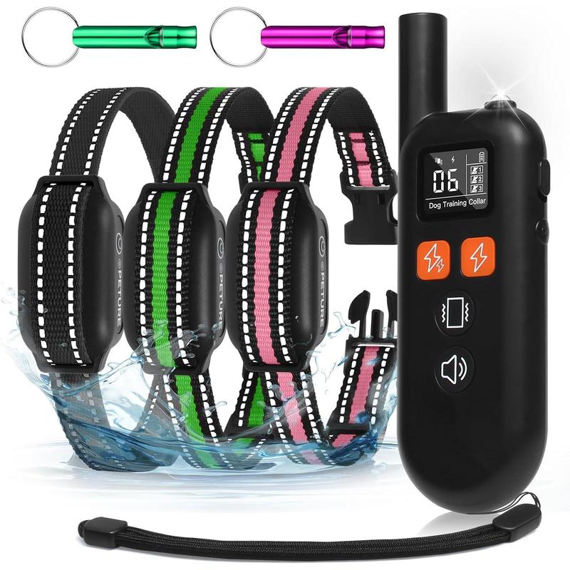 3 Dogs Training Collar with Remote 3 Pack - 3300FT Rechargeable, IPX7 Waterproof Dog Training Collar with Fashlight, E Collar for Small Medium Large Dogs(5-150lbs) - 4 Training Modes, Adjustable Strap