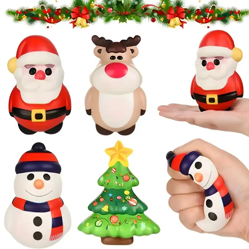 Christmas Series Random Rubber Squeeze Toy Set, Stress Reliever for Daily Entertainment & Relaxation