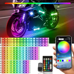 SUNPIE Motorcycle Underglow LED Light Kit 16PCS RGB LED Strip Lights with Brake&Turn Signal 12V Waterproof Bright 4 Zone Motorcycle Strips Lighting for Harley Kawasaki Suzuki Indian All Motor