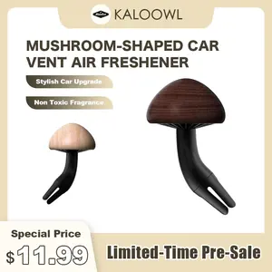 Wooden Mushroom Car Air Freshener, Natural Solid Wood Vent Clip Diffuser with Ocean Scent, Uses Fragrance Pads for Long Lasting Aroma, Cute Mushroom Shape Car Interior Decoration, Eco Friendly Refillable Air Vent Perfume Accessory Gift for Men Women