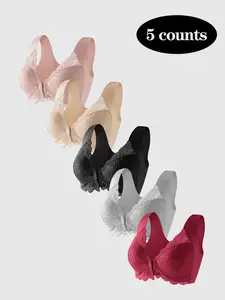 Women's Fashion Wireless Bra Set, Front Buckle Design, Comfortable Fabric, Full Coverage, All Seasons Wear, Casual Style