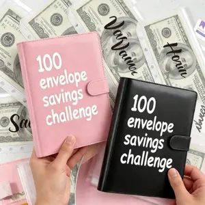 Pink Black 100 Envelope Savings Challenge Binder With 100 Waterproof Cash Envelopes Pre Punched Holes Reusable Budget Planner Notebook