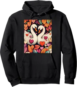 Romantic Swan Heart Valentine Gift Pullover Hoodie - 25B0DF1BN9MS