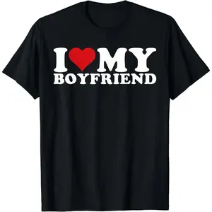 I Love My Boyfriend Heart Print Cotton Casual T Shirt for Couples Fashion Graphic Tee