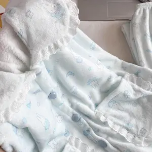 Miffy Pajama Set Cozy Thermal Insulated Women Cartoon Winter Flannel Doll Collar Sleepwear with Plush Hood Warmth & Softness