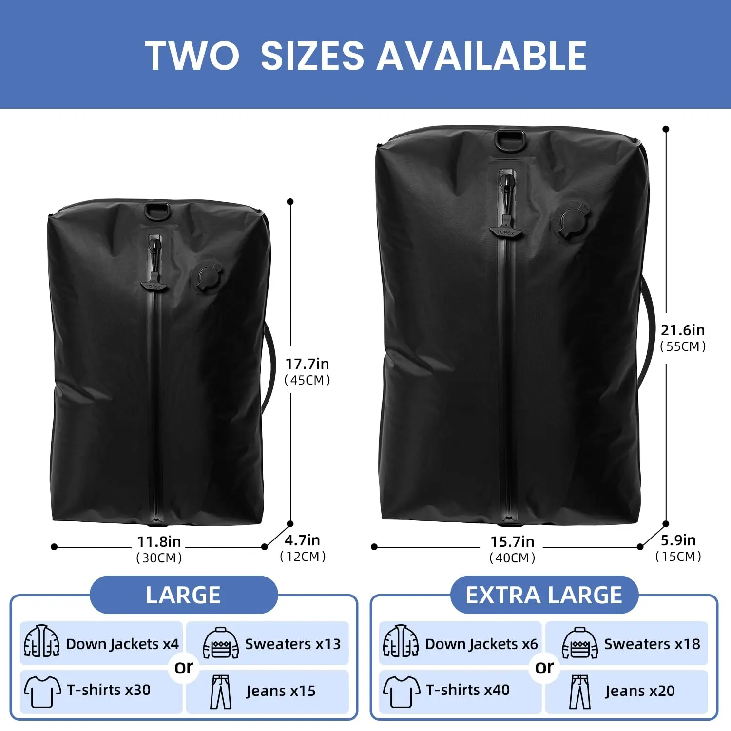 BAGAIL TPU Vacuum Bag for Travel, Reusable Compression Bag with IPX8 Waterproof Zipper, Save Space for Suitcase, Backpack and Carry on (