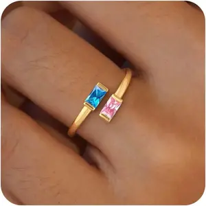 Gold Birthstone Rings for Women Non Tarnish 14K Gold Plated Adjustable Emerald Ring Cubic Zirconia Gemstone Promise Ring for Her Engagement Personalized Waterproof Jewelry Gifts for Birthday